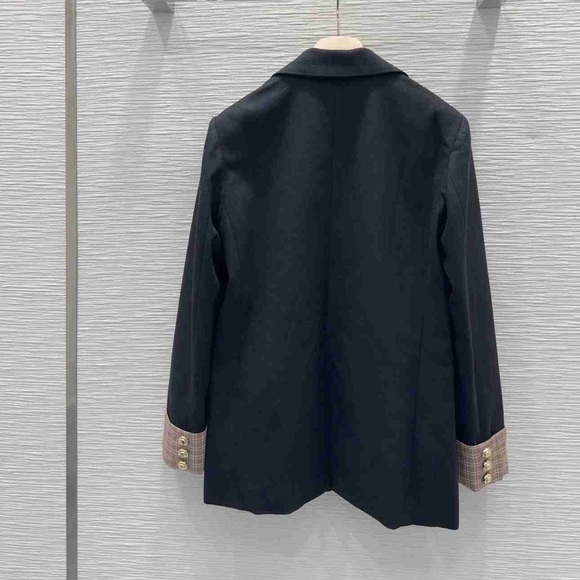 Miu Miu Black Blazer with Brown Plaid Cuffs - Picture 2 of 8